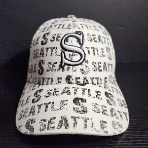 Seattle All Over Print AOP Baseball Cap Hat White Black Distressed Flex one size